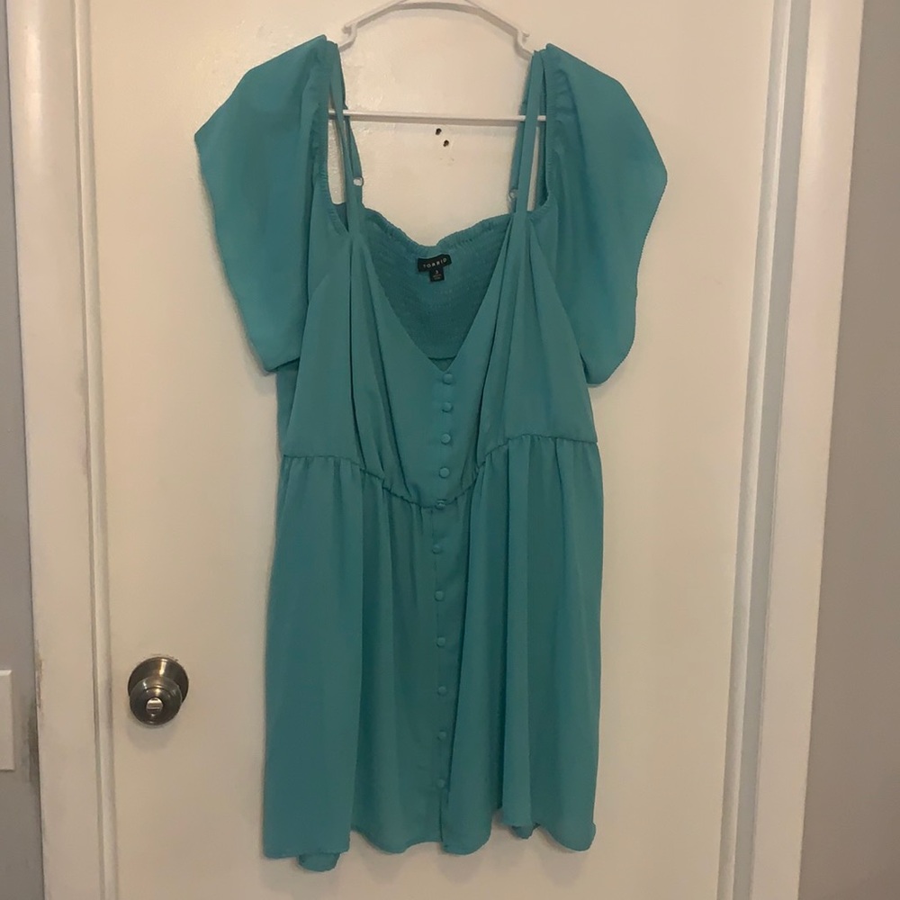 Torrid cold shoulder babydoll top in teal size 3.